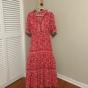 Max Edition Red and White Floral Long Sleeve Dress